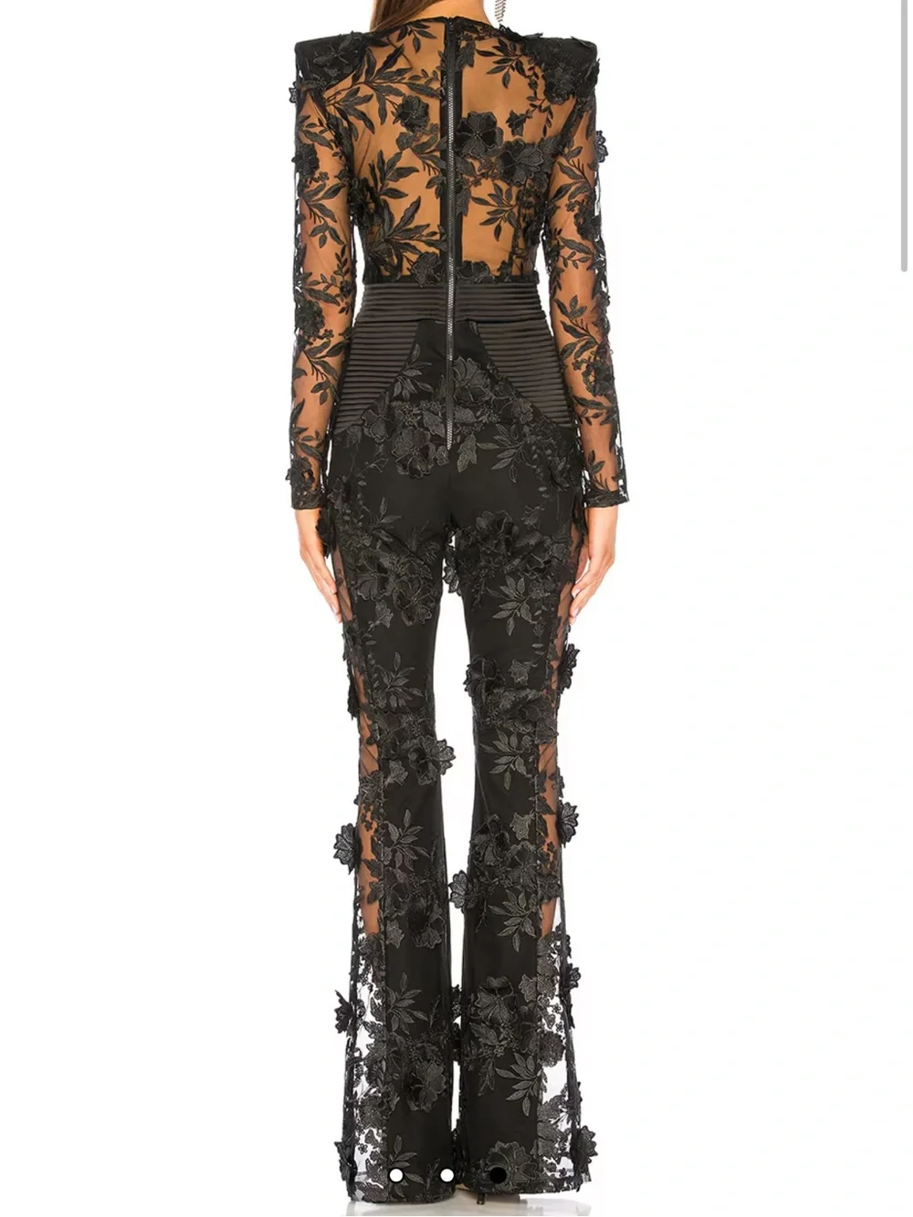 Zhivago Black Sheer Floral Lace Jumpsuit - Elegant Evening Wear